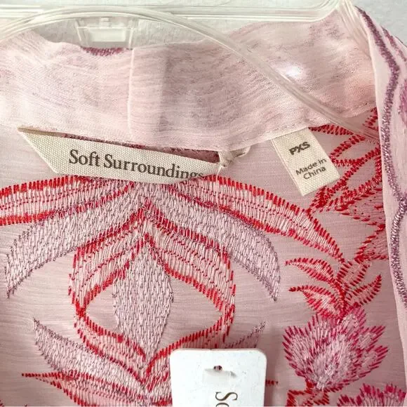 Soft Surroundings NWTs Palisade Topper Open Kimono Magenta Soft Pink Embroidered